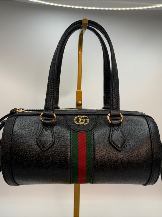 Gucci Handbags - NWT Gucci Black Leather Ophidia Bag with Red & Green Web